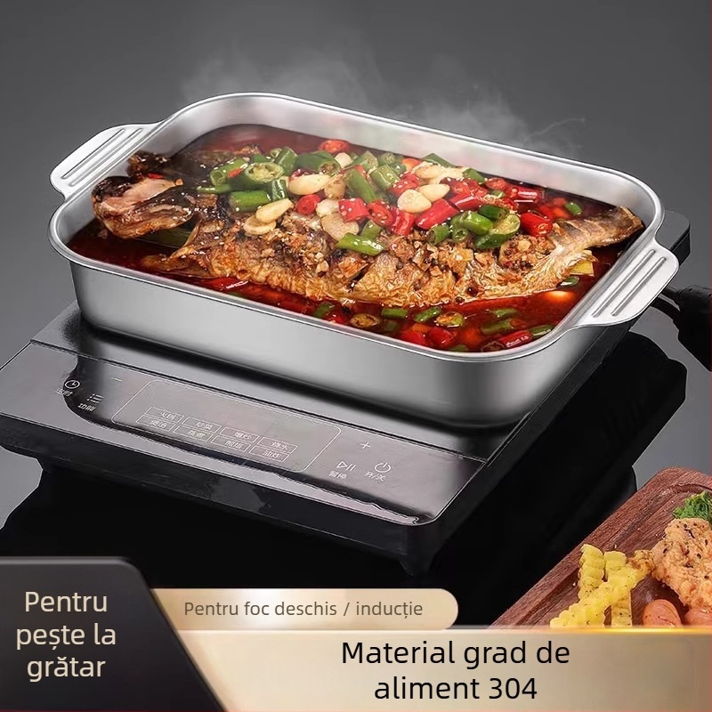 Tigaie din oțel inoxidabil pentru plite cu inducție — pătrată, finisaj electroplatat, tigaie grill multifuncțională, ușor de curățat, anti-rugină