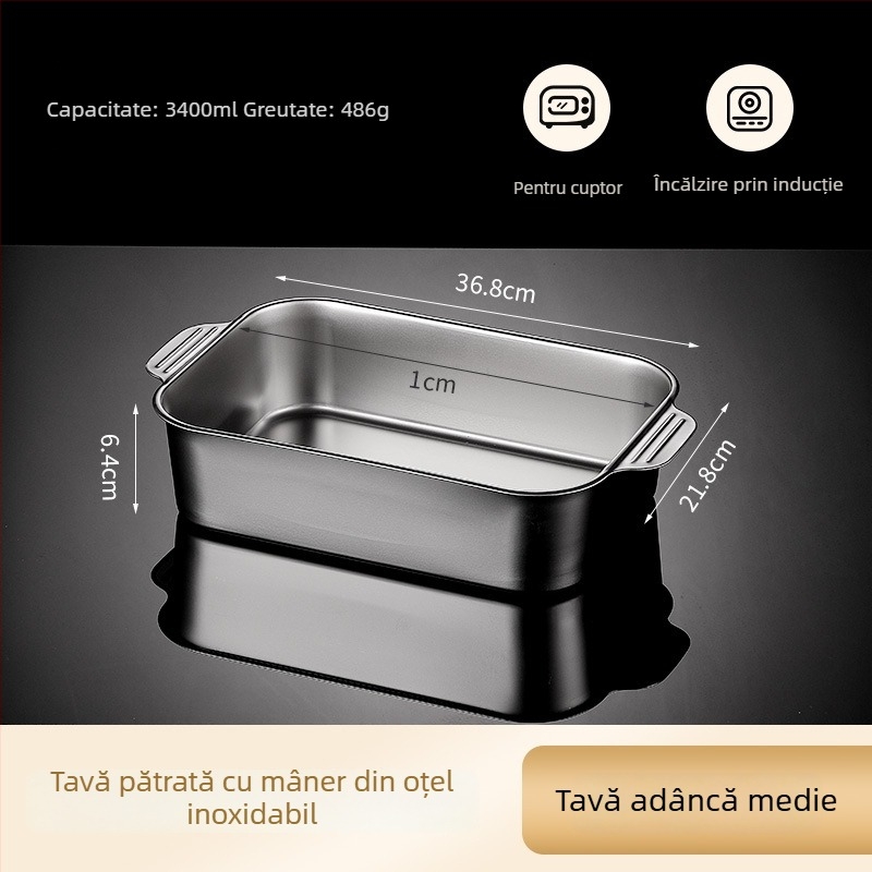 Tigaie din oțel inoxidabil pentru plite cu inducție — pătrată, finisaj electroplatat, tigaie grill multifuncțională, ușor de curățat, anti-rugină