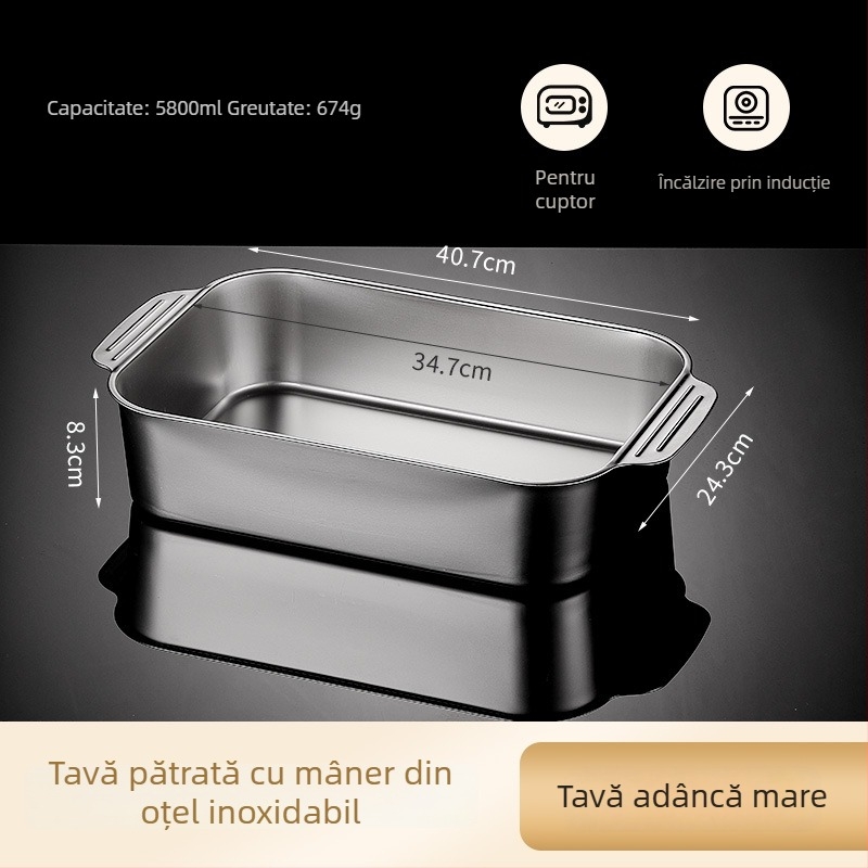 Tigaie din oțel inoxidabil pentru plite cu inducție — pătrată, finisaj electroplatat, tigaie grill multifuncțională, ușor de curățat, anti-rugină