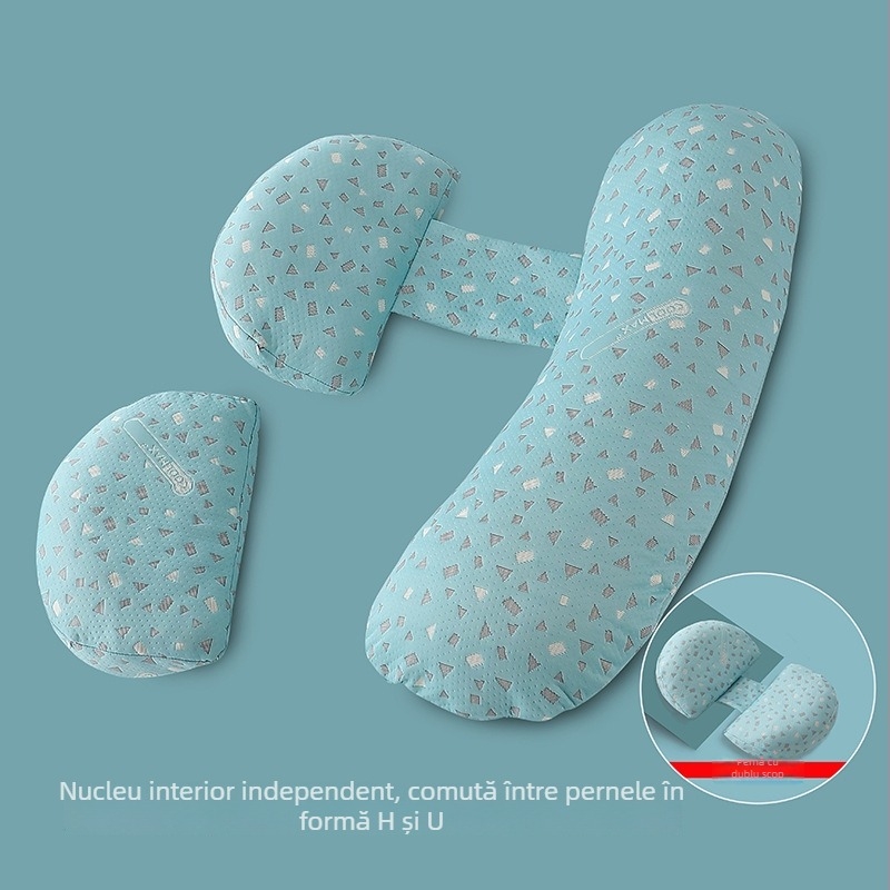 Pernă de sarcină în formă U, Blue Love Flower — formă U, nucleu: 100% bumbac, greutate: 1.05–1.50 kg, potrivită pentru întreaga sarcină