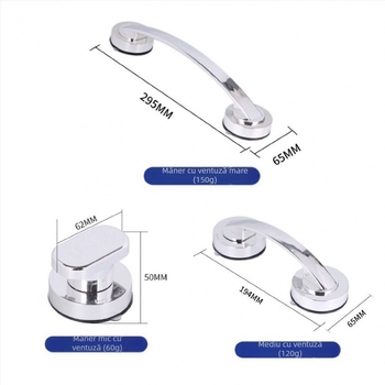 Mâner pentru ușă de sticlă cu ventuză, fără găuri, model 020, plastic, stil modern minimalist