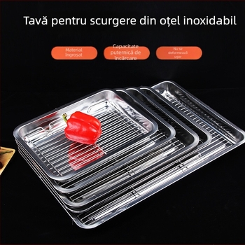 Tavă pătrată din oțel inoxidabil cu filtru pentru ulei, compatibilă cu microunde, stil modern minimalist