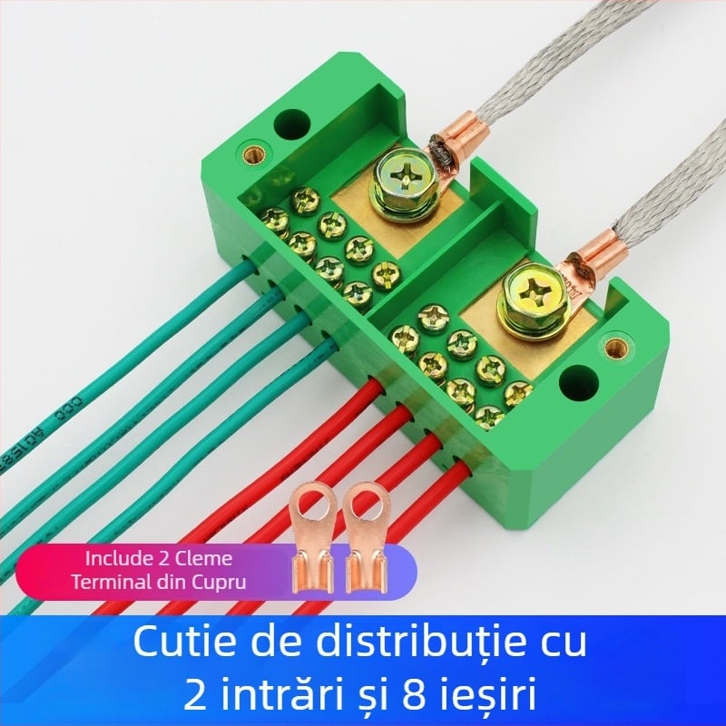 Cutie de distribuție monofazată cu 2 intrări și 8 ieșiri, IP41, carcasă PC ignifugă, montaj cu șuruburi