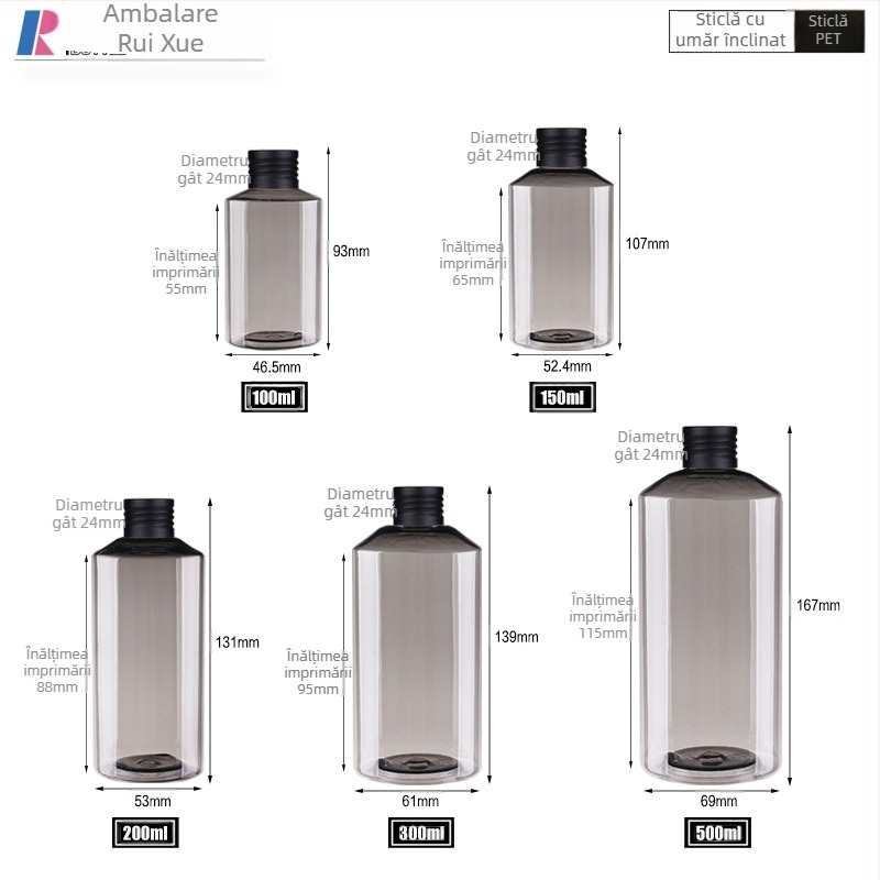 Sticlă cosmetică cu umăr înclinat și capac din metal, corp metalic cu componente din acrilic/PMMA, finisaj cu pulverizare