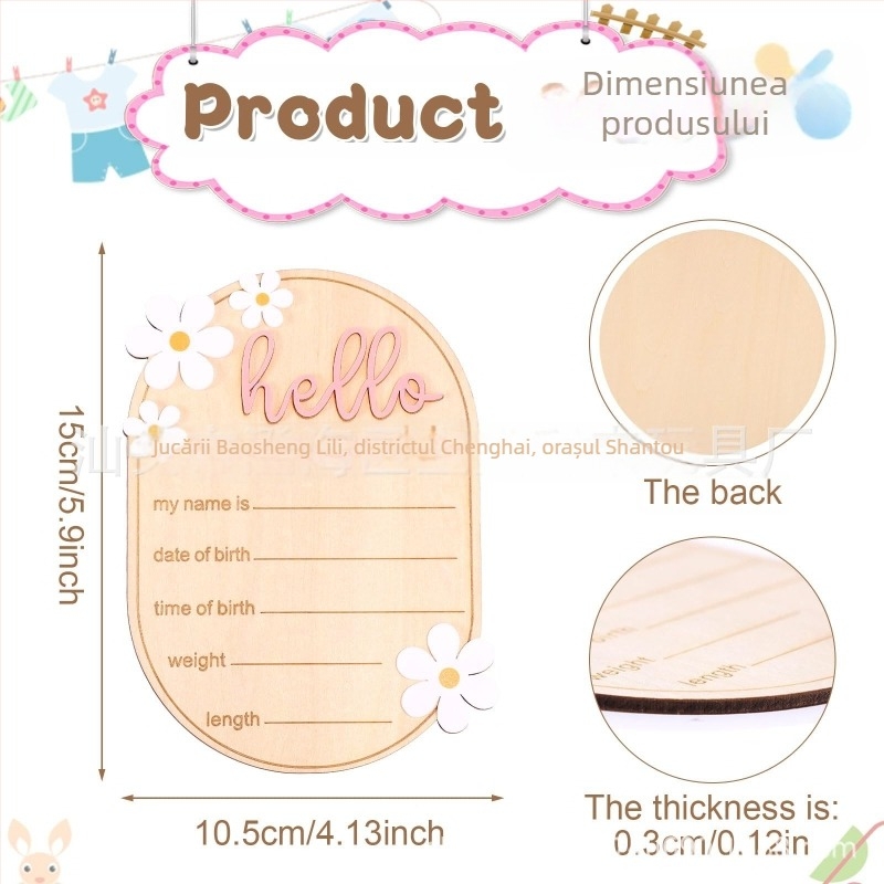 Placă cu nume pentru bebeluș – semn din lemn pentru anunțarea nașterii (Material: panou de densitate; Stil: minimalist modern; Categorie: plăcuță; Scenarii: casă, birou, grădină)