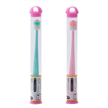 Aishukou Periuță de dinți pentru copii cu cap din silicon 360°, manuală, perii moi, cutie cu 400 buc.