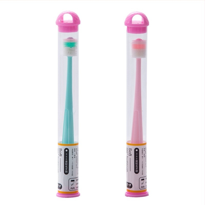 Aishukou Periuță de dinți pentru copii cu cap din silicon 360°, manuală, perii moi, cutie cu 400 buc.