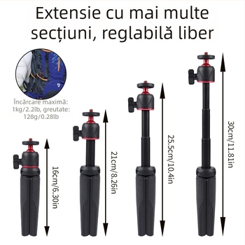 Trepied de birou mini pentru filmare, portabil, cu tijă extensibilă retractabilă, din plastic