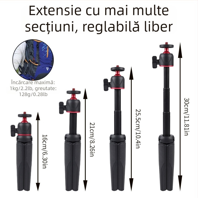 Trepied de birou mini pentru filmare, portabil, cu tijă extensibilă retractabilă, din plastic
