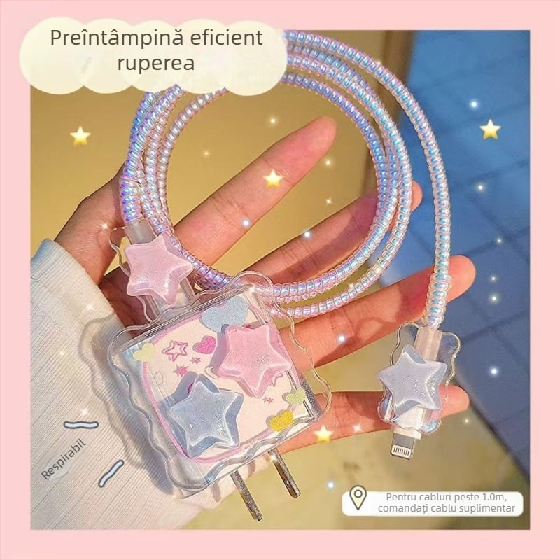 Capac protector cablu date pentru încărcător Apple 20W, tip deschis pentru înfășurare, stil caricatură simplu, TPU și rășină