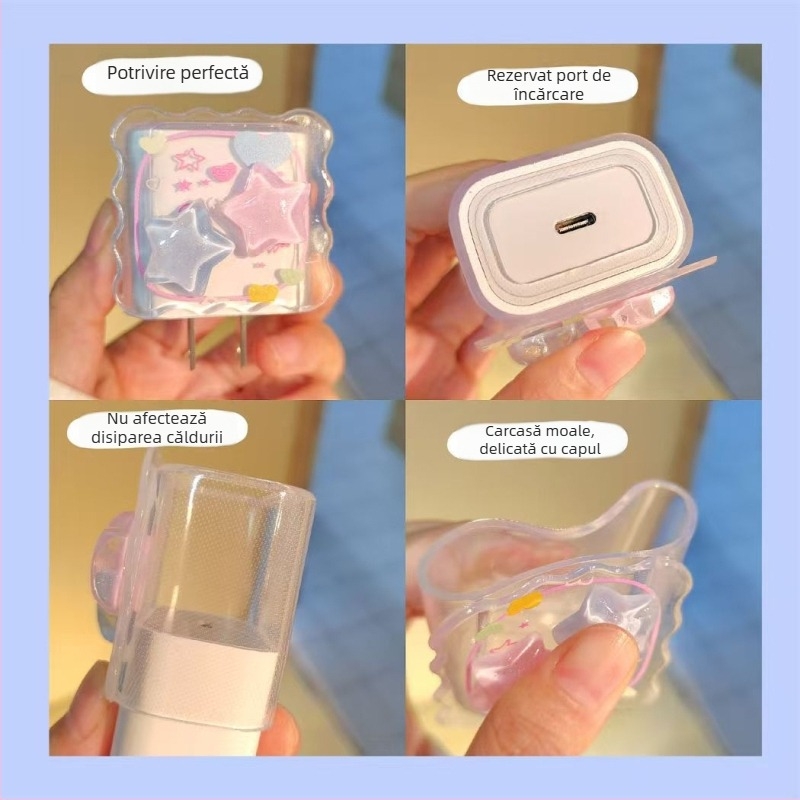 Capac protector cablu date pentru încărcător Apple 20W, tip deschis pentru înfășurare, stil caricatură simplu, TPU și rășină