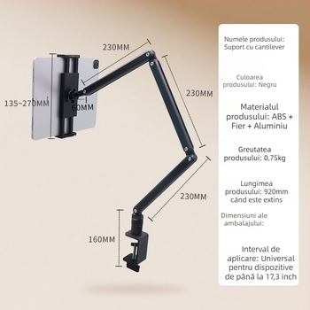 BX-N02 Suport pentru tabletă pentru birou, pliabil, rotativ, compatibil cu iPad 2/3/4 și iPad Mini, greutate 0,85 kg
