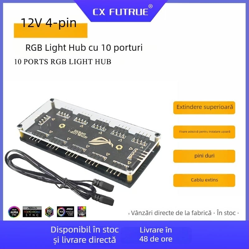 Hub RGB iluminat 12V, 4 pini, extensie 1 la 10