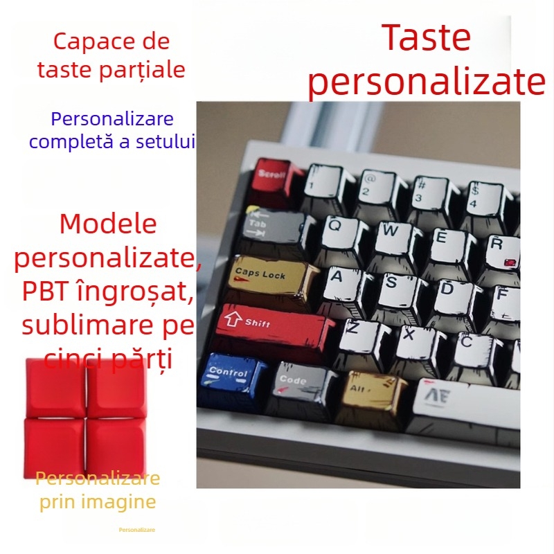 Set de capace de taste PBT pentru tastaturi mecanice, sublimare pe cinci fețe, design anime 2D, personalizat, set complet (compatibil cu majoritatea tastaturilor)