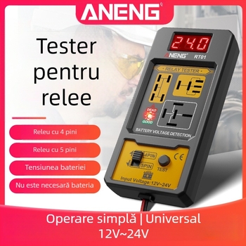 ANENG RT01 Detectare releu auto cu tester digital al bateriei, universal 12V/24V, analizor de relee cu patru și cinci pini