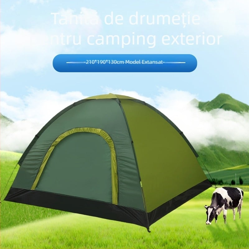 Cort de camping pliabil, portabil pentru exterior, pentru 3–4 persoane; țevi din fibră de sticlă; poliester 170T interior și exterior; podea Oxford; greutate 1,7 kg