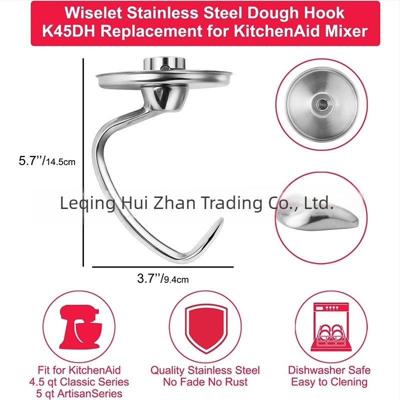 Cârlig de aluat din oțel inoxidabil pentru KitchenAid cu cap înclinat, compatibil cu 4.5–5 qt, greutate 332 g