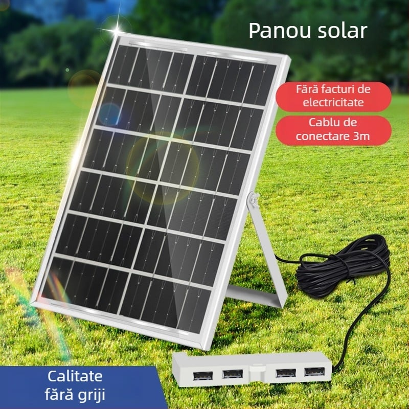 Panou solar de încărcare pentru exterior, 6W la 5V, IP65, siliciu policristalin, iluminare 6–12 ore
