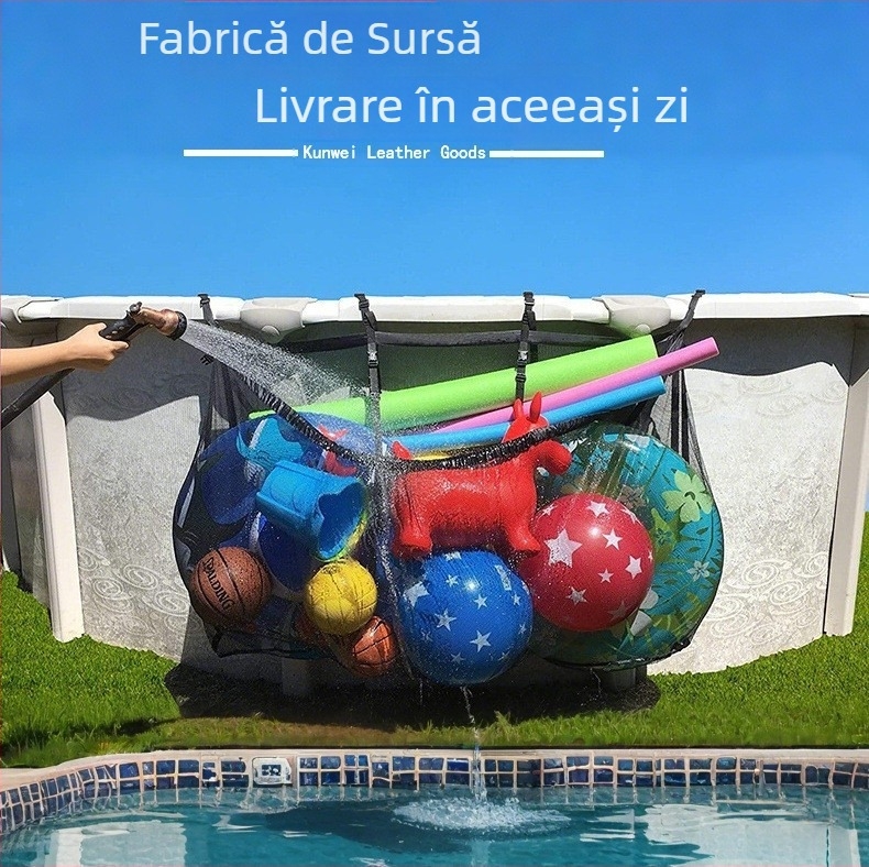 Geantă de depozitare suspendată, din nylon, formă cubică, cu capacitate mare, pentru depozitare la piscină și colectare de jucării