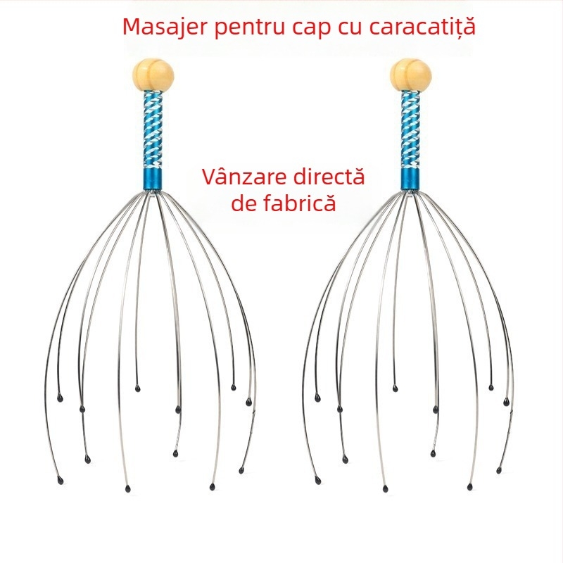 Masajer de cap cu brațe octopus (control mecanic, portabil; pentru scalp și spate; lansat în 2024)
