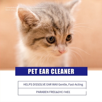 Lichid de curățare a urechilor pentru pisici și câini – elimină cerumen, recipient din plastic (formă: lichid; efect: elimină cerumen; material: recipient din plastic; utilizare: animale de companie)
