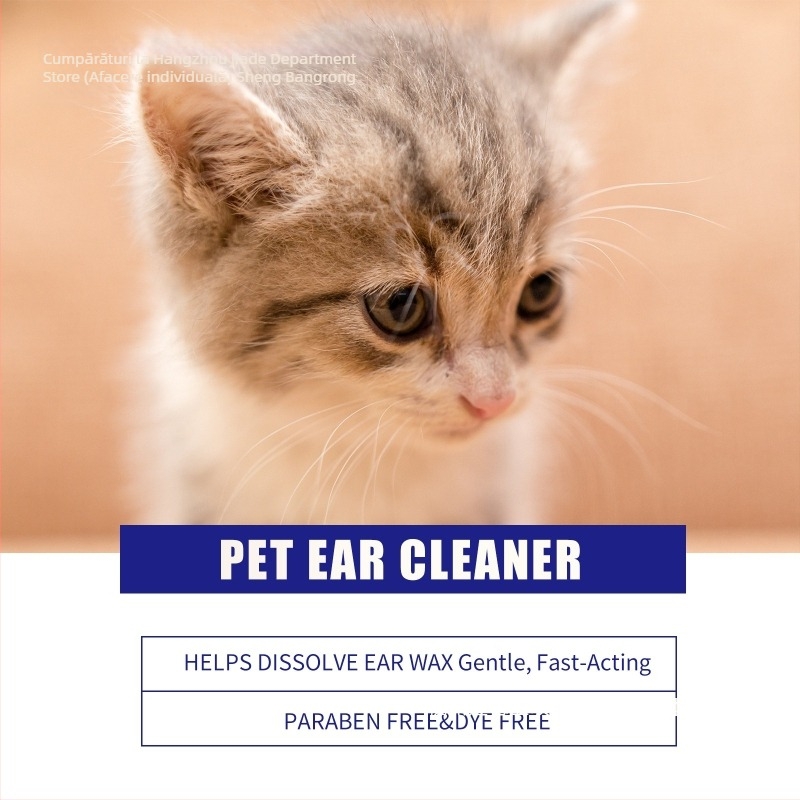 Lichid de curățare a urechilor pentru pisici și câini – elimină cerumen, recipient din plastic (formă: lichid; efect: elimină cerumen; material: recipient din plastic; utilizare: animale de companie)