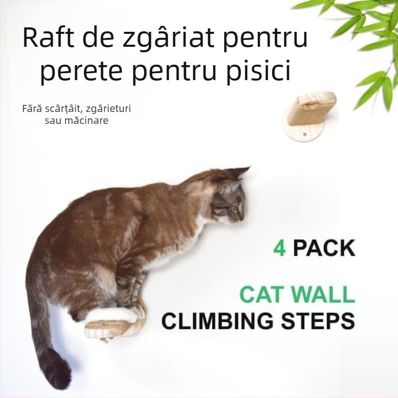 Cadru de cățărare pentru pisici, montat pe perete, din lemn masiv, cu cuib încorporat, scară decorativă, platformă de sărit și coloană de cățărare — Xingyu crafts