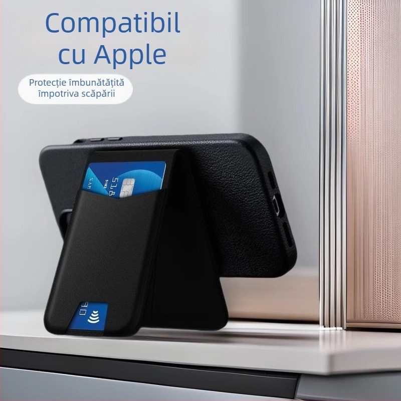 Port card magnetic fără fir cu urmărire precisă a locației pentru iOS – piele + oțel inoxidabil, 170mAh, USB 3.0, anti-pierdere & suport de telefon portabil