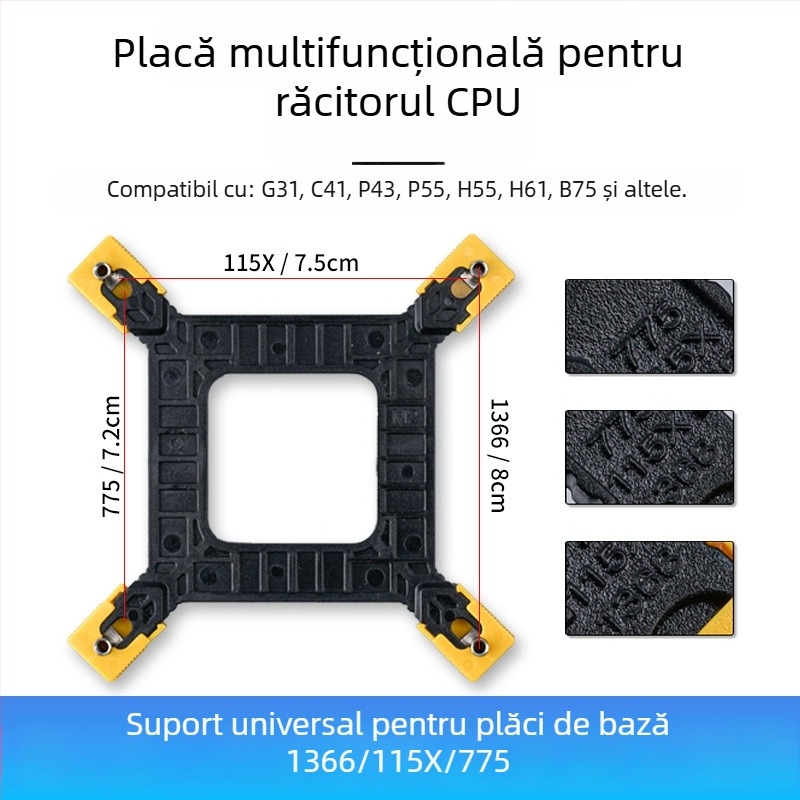 Suport fixare radiator CPU pentru plăci de bază universale 1366/115x/775, prelucrare OEM, disipare căldură