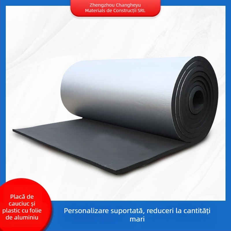 Placă izolatoare din burete cauciucat-plastic cu folie de aluminiu, autoadezivă, pentru acoperișuri și sere - conductivitate termică 0.035 W/mK, temperatură de lucru 100°C