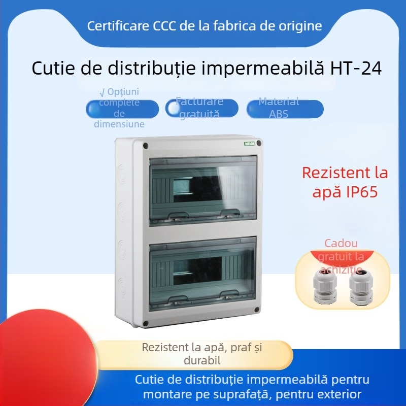 HT24 cutie de distribuție pentru iluminat, din plastic, montaj pe suprafață, IP65, 2 rânduri, 10–16 A