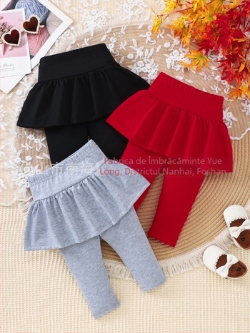 Pentru fete: set din două piese – fustă-pantalon căptușit, din amestec de bumbac-poliester, pantaloni cropped cu talie elastică, pentru vârsta 1–3 ani