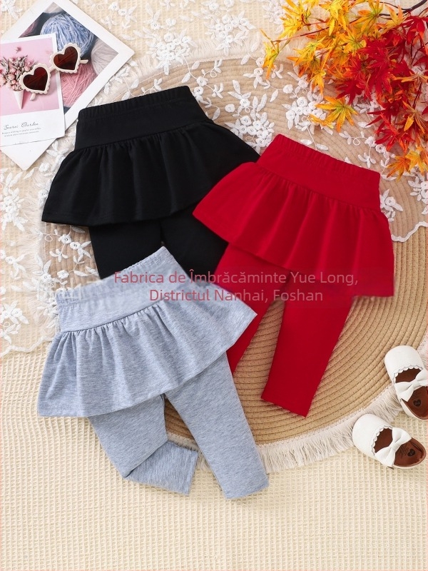 Pentru fete: set din două piese – fustă-pantalon căptușit, din amestec de bumbac-poliester, pantaloni cropped cu talie elastică, pentru vârsta 1–3 ani