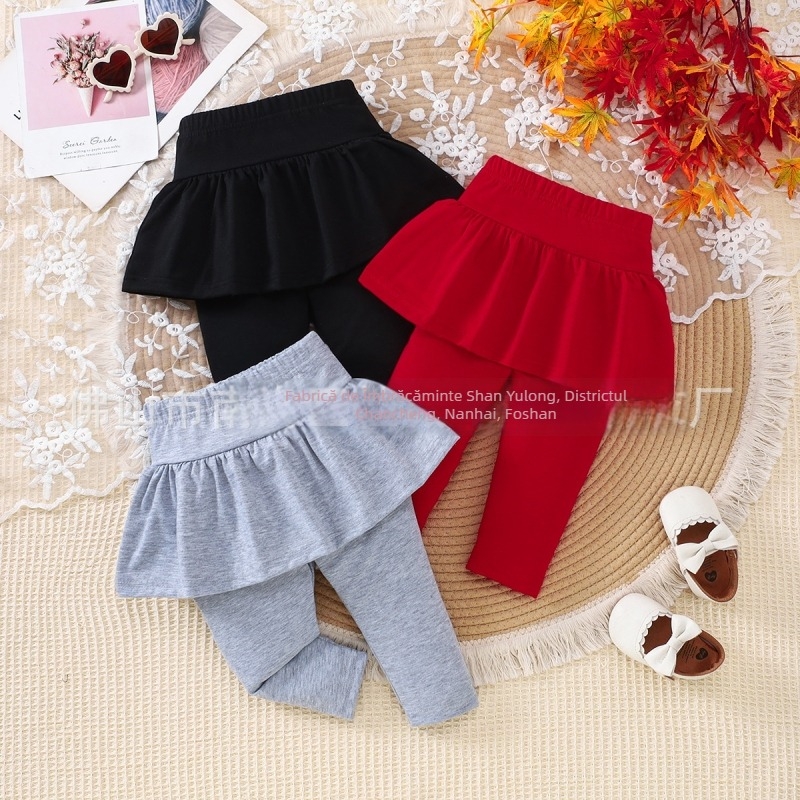 Pentru fete: set din două piese – fustă-pantalon căptușit, din amestec de bumbac-poliester, pantaloni cropped cu talie elastică, pentru vârsta 1–3 ani