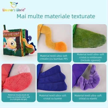 Carte de stofă interactivă cu coadă pentru bebeluși și copii mici, lavabilă, mușcabilă și rezistentă la rupere, jucărie educațională pentru primii ani