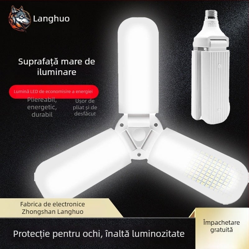 Lumină LED în formă de frunză, pliabilă, cu soclu E27, 3000 lm, fascicul de 280°, 85–265 V, IP54, Wolf Fire-017