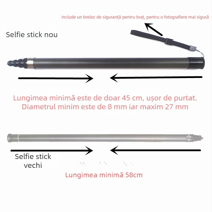 Monopod reglabil pentru selfie, pentru camere de acțiune, șurub de 1/4 inch, compatibil cu One X2