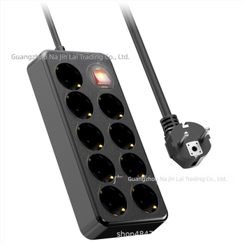 Prelungitor cu 9 prize, ușă de siguranță și întrerupător principal dublu — 10A, 100-250V AC, carcasă din PC ignifug, CE