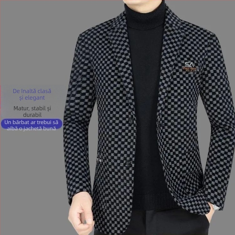 Sacou casual pentru bărbați - Slim fit, cu 3 nasturi, 70% poliester, broderie, rezistent la vânt, toamnă