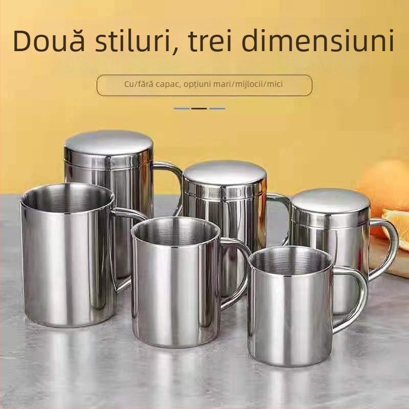 Ceașcă din oțel inoxidabil 304 cu capac, izolație cu pereți dubli, design modern minimalist, potrivită ca cadou de afaceri