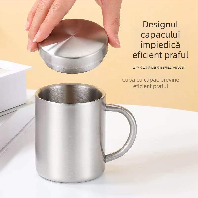 Ceașcă din oțel inoxidabil 304 cu capac, izolație cu pereți dubli, design modern minimalist, potrivită ca cadou de afaceri