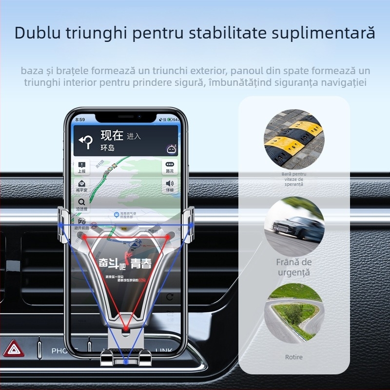 Jia Bai Suport pentru telefon auto cu montaj gravitațional pe gură de ventilație – compatibilitate generală, 5W, personalizare disponibilă
