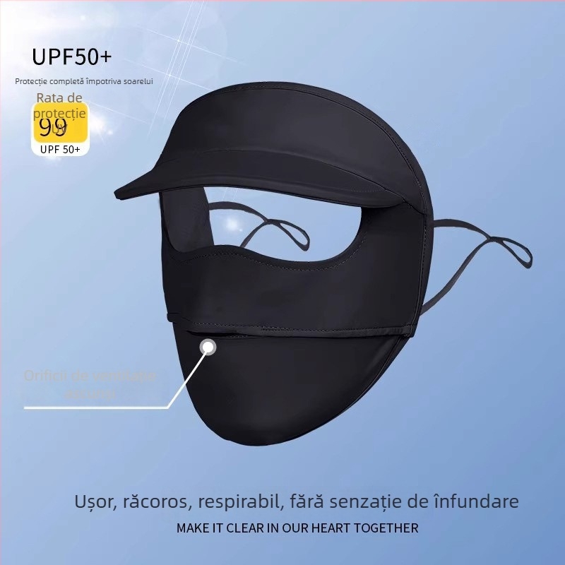 Masca facială cu protecție UV UPF, pentru față întreagă, material Ice Silk respirabil, amestec poliester, pentru ciclism vara