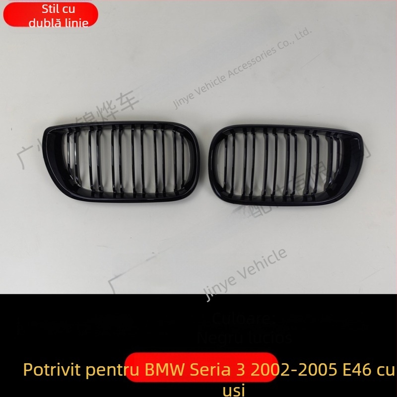 Grilă BMW Seria 3 E46 cu bare duble – ABS plastic, montaj pe bara, 520 g, compatibil cu 02–05 E46