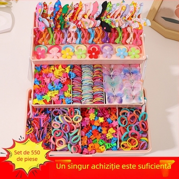 Set de accesorii pentru păr pentru copii – 555 piese, Handmade, Seria Prințesa, Elastice pentru păr, Clipsuri și bentițe