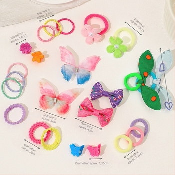 Set de accesorii pentru păr pentru copii – 555 piese, Handmade, Seria Prințesa, Elastice pentru păr, Clipsuri și bentițe