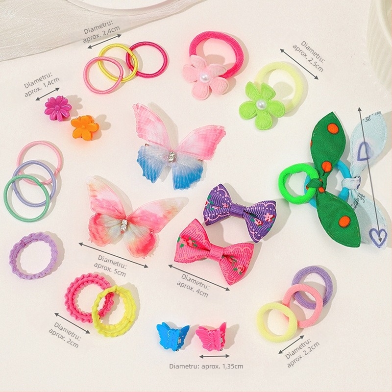 Set de accesorii pentru păr pentru copii – 555 piese, Handmade, Seria Prințesa, Elastice pentru păr, Clipsuri și bentițe
