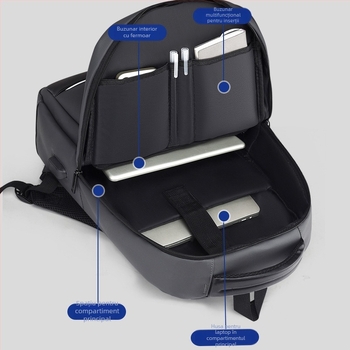 Rucsac de afaceri pentru laptop, material PVC impermeabil, design respirabil, curele cu pernă de aer, capacitate sub 20 L