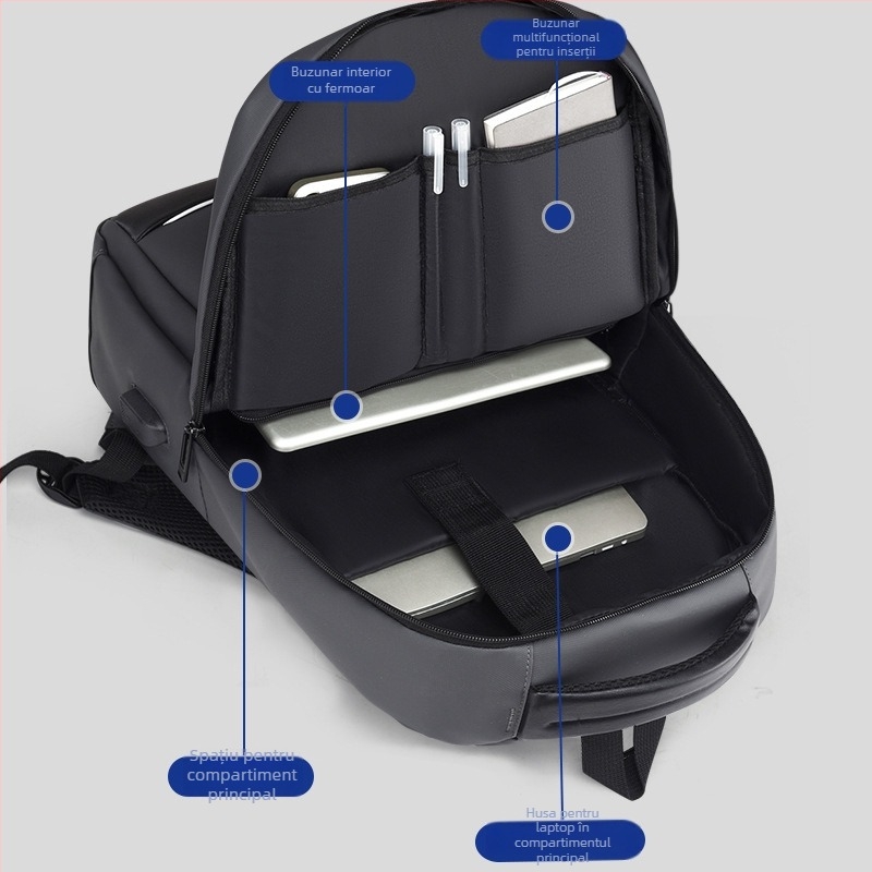 Rucsac de afaceri pentru laptop, material PVC impermeabil, design respirabil, curele cu pernă de aer, capacitate sub 20 L