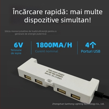 Prelungitor solar cu USB pentru încărcarea diferitelor lumini, IP65, 6-15W, 6V, întrerupător manual, durată de iluminare 6-12h